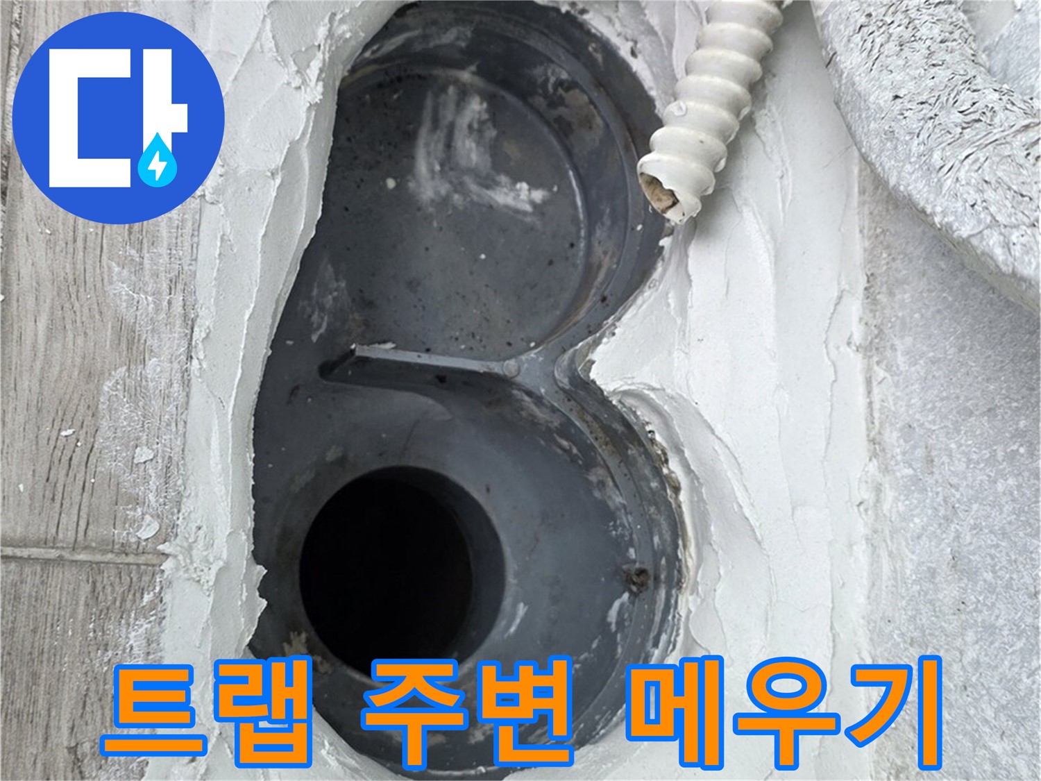 중계동 청구3차 아파트 하수구 - 배수 트랩 주변 꼼꼼하게 메우는 작업 중