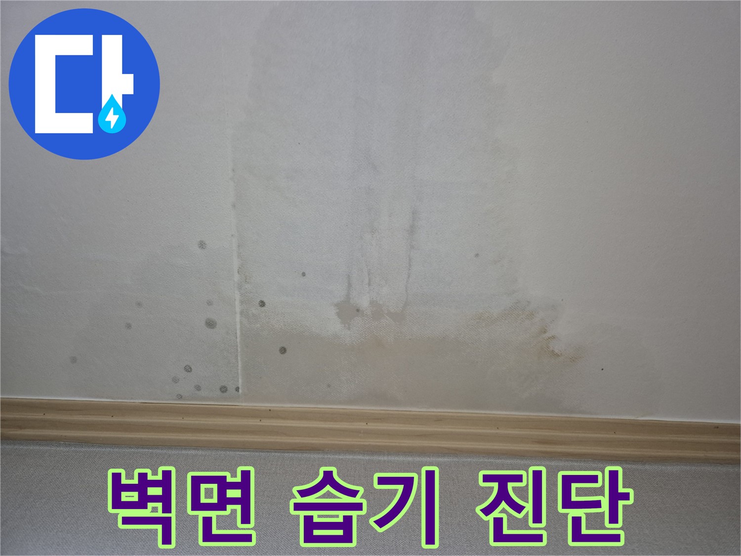 벽면에 습기가 찬 모습 - 누수 가능성을 시사하는 사진