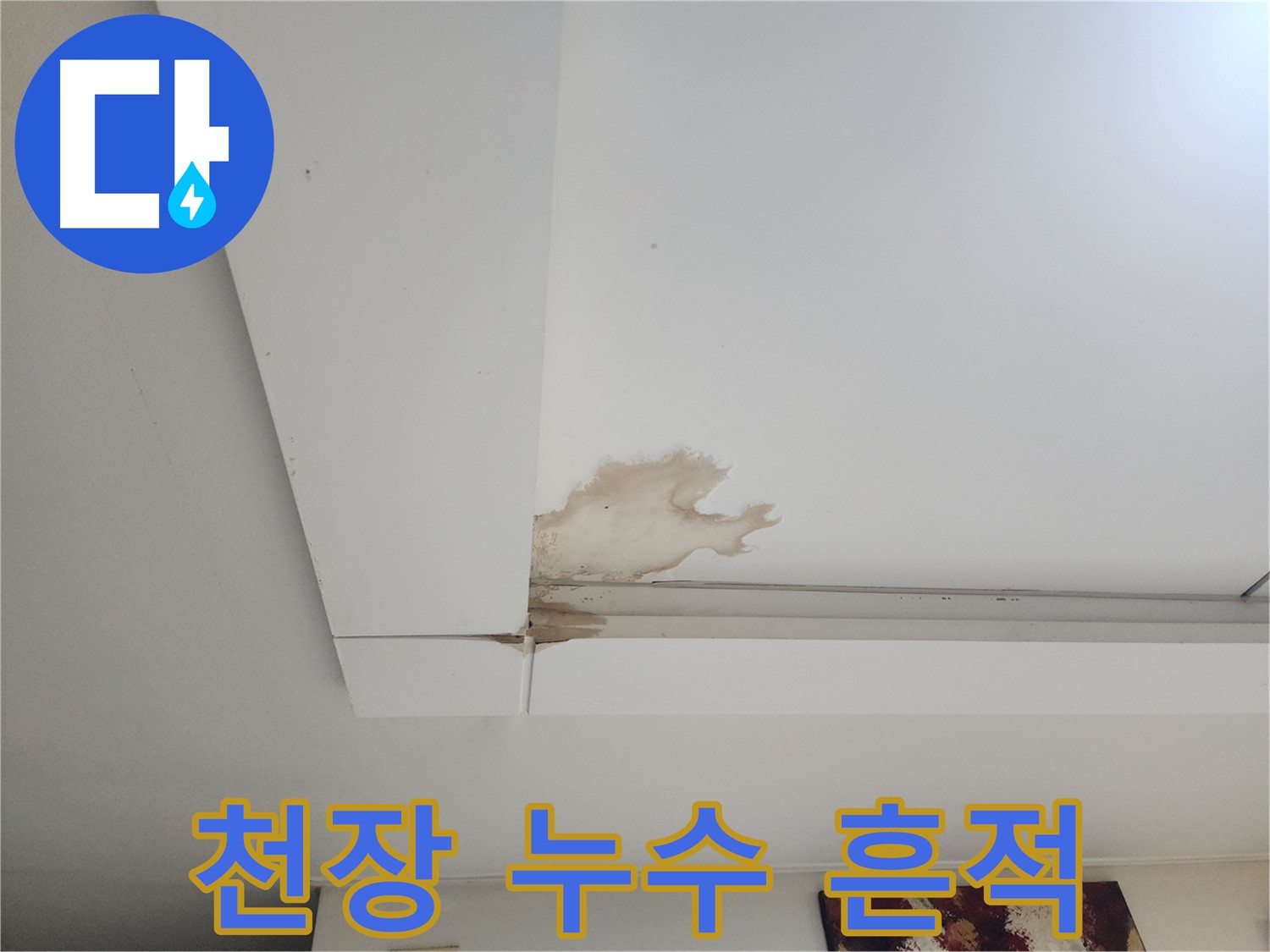 오래된 아파트 천장 누수 흔적 - 일산서구 가좌동 누수 현장에서 발견된 천장의 누수 자국을 보여줍니다.