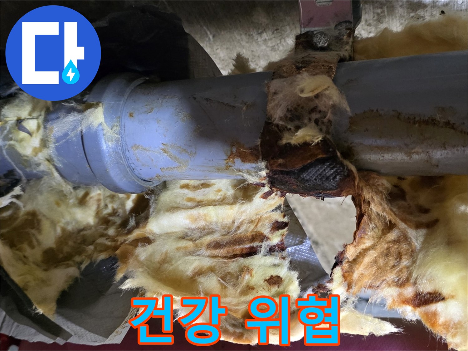 남양주 두산아파트 누수 - 배관 누수로 인해 젖은 단열재에 곰팡이가 슬어 건강을 위협하고 있습니다.