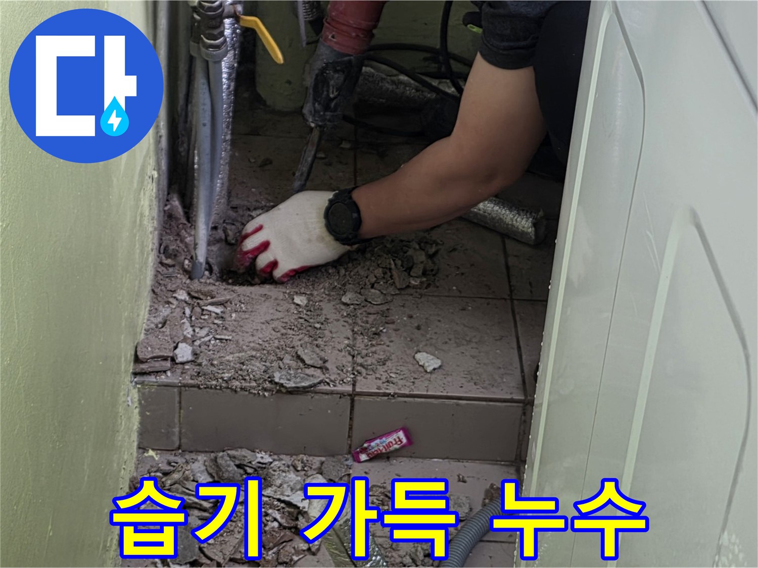 화도읍 누수 - 깨진 타일 아래 습기로 가득한 누수 현장