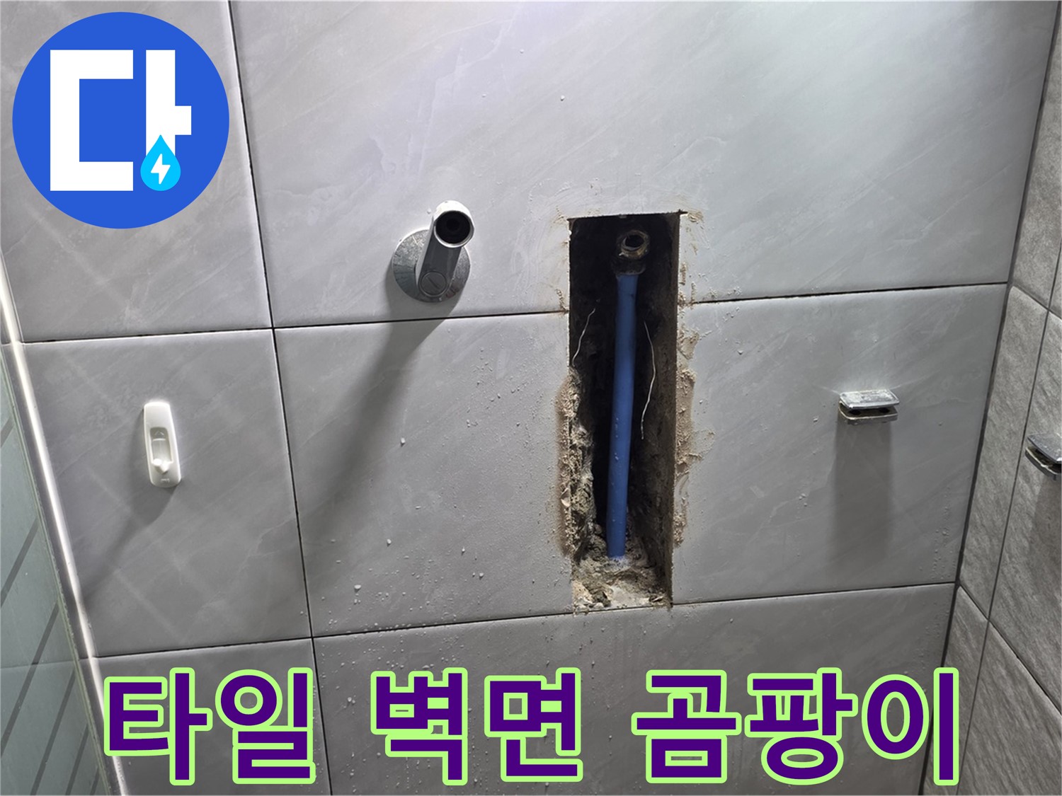 타일 벽면의 곰팡이 - 누수로 인해 타일 벽면에 곰팡이가 핀 모습