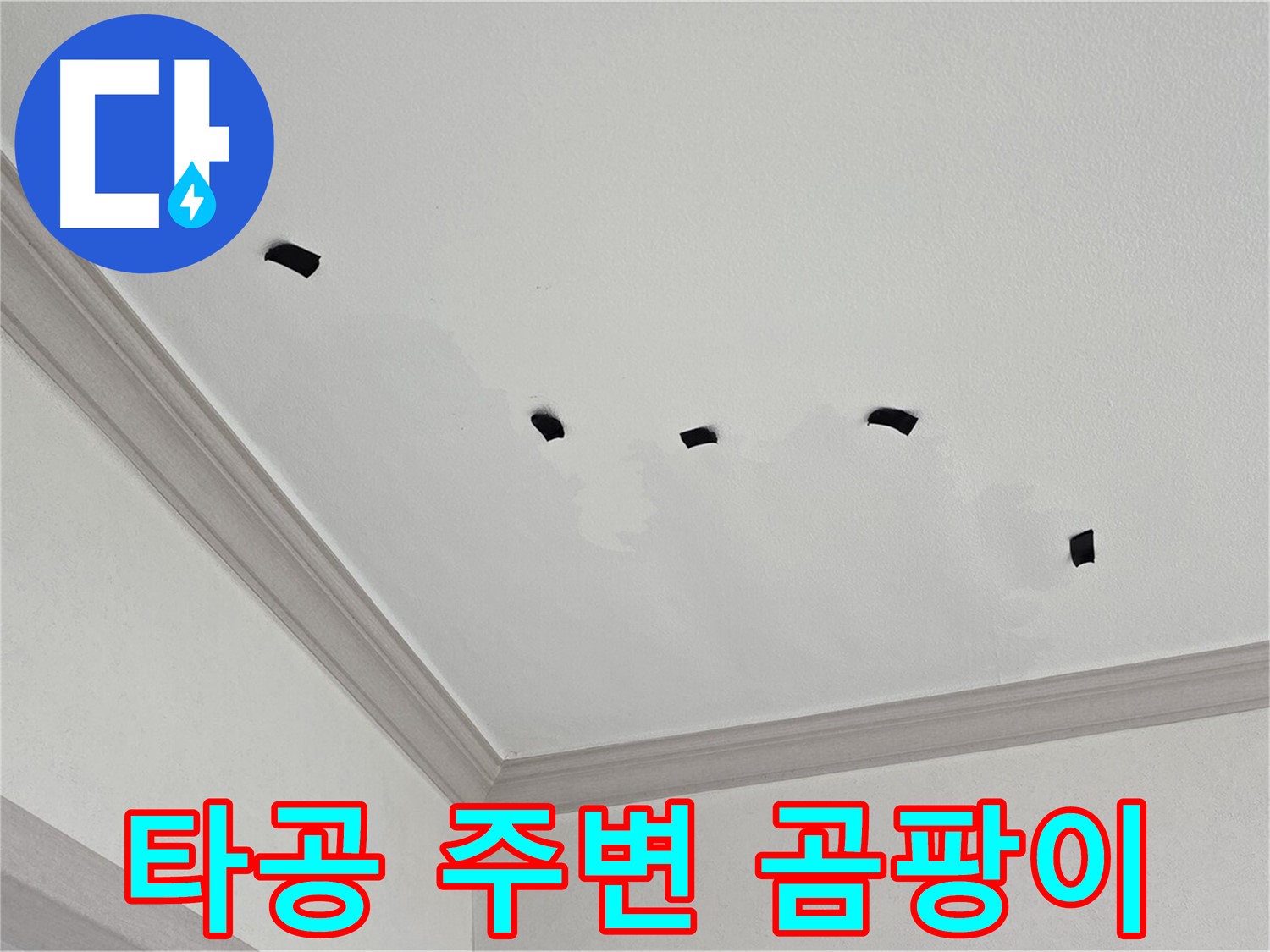 천장 타공 부위 주변 곰팡이 확인 - 오래된 누수?