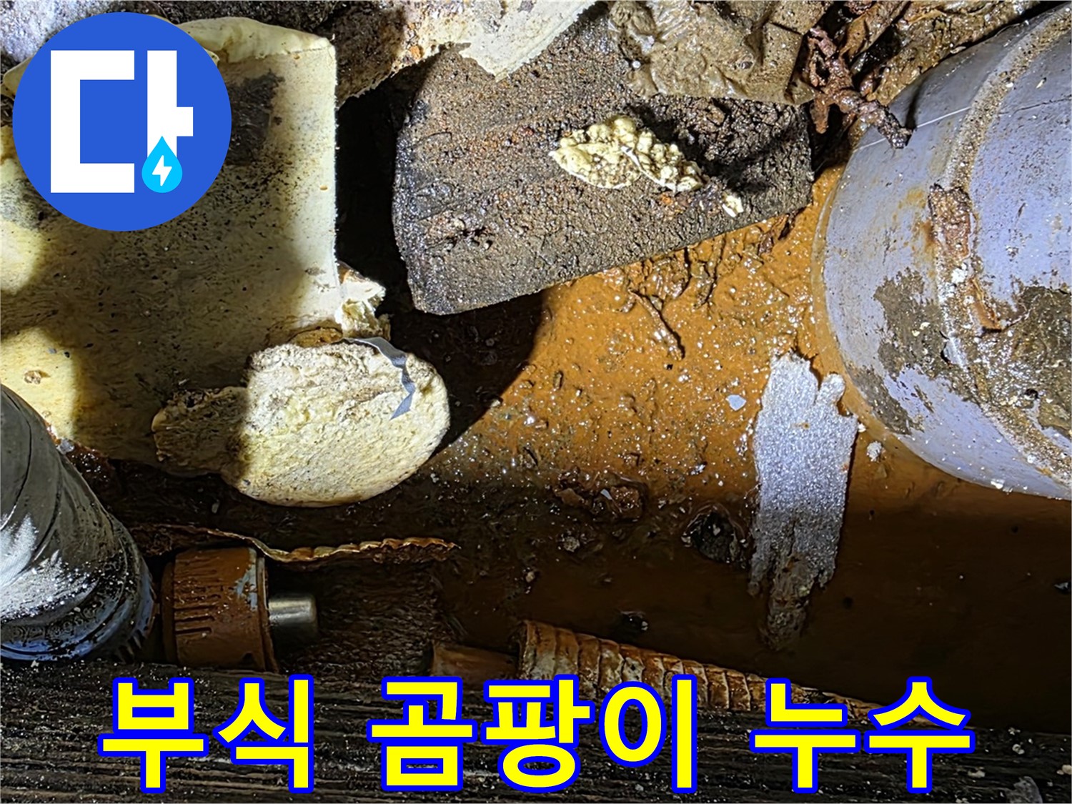 처인구 원삼 누수 현장 - 배관 부식과 곰팡이 핀 보온재 - 누수 확산을 방지합니다.