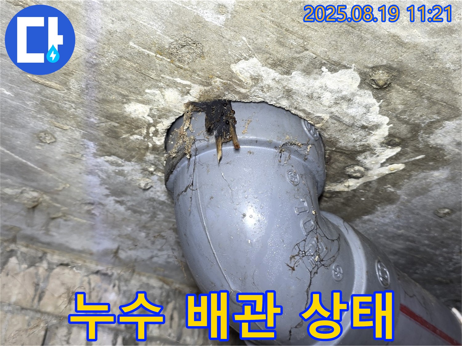 수유동 삼광빌라 누수 - 누수가 발생한 배관의 상태를 보여주는 사진입니다.