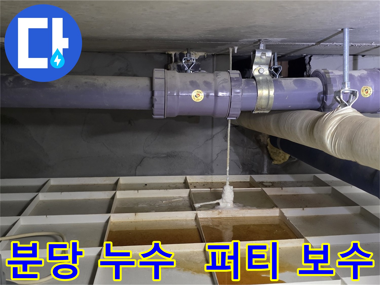 분당 산운마을 6단지 배관 누수 - 연결 부위 미세 손상, 긴급 퍼티 보수로 응급처치