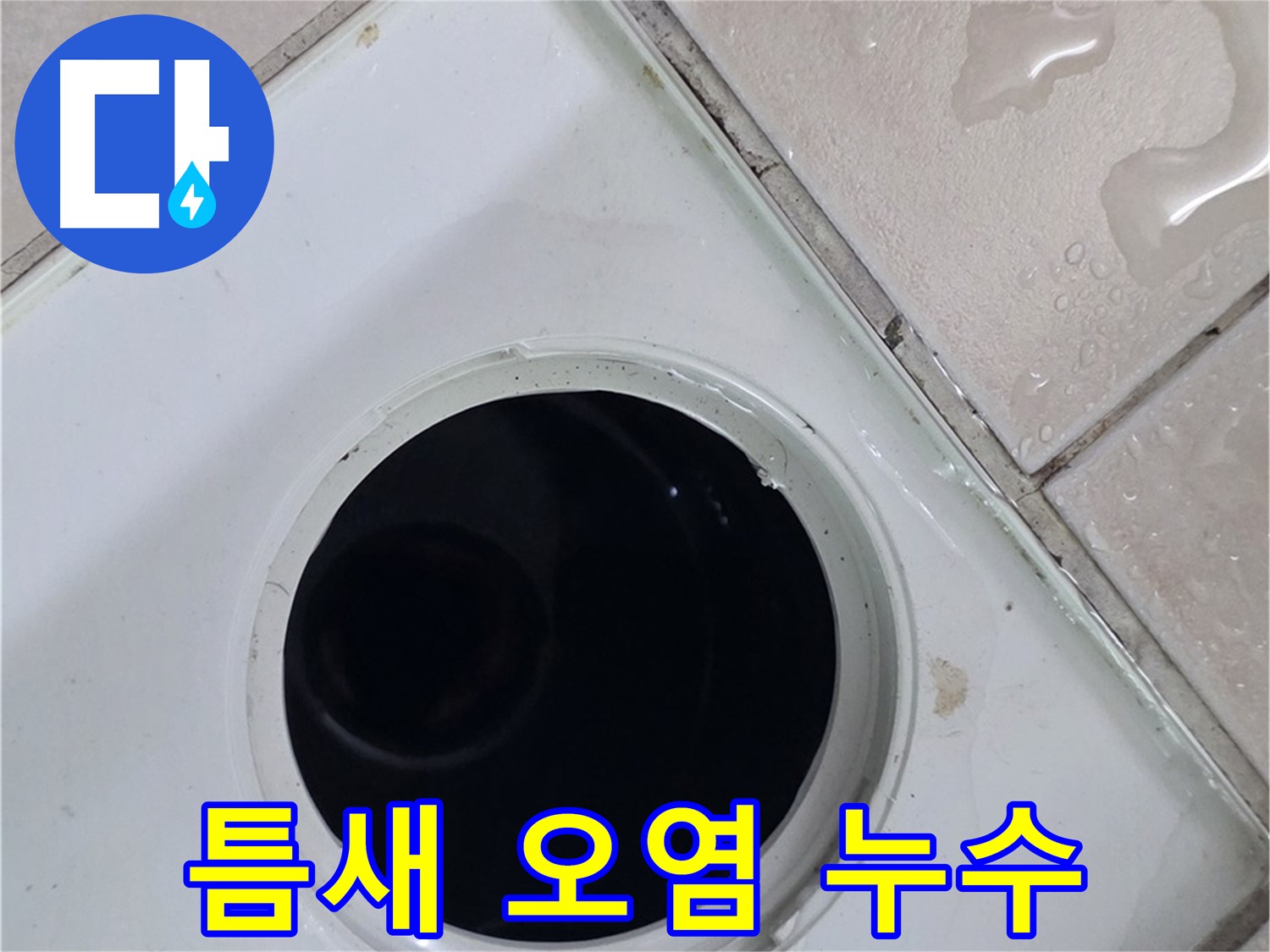 양주 백석 서광아침의빛아파트 욕실 배수구 주변 타일 틈새 오염 - 누수 원인을 확인합니다.