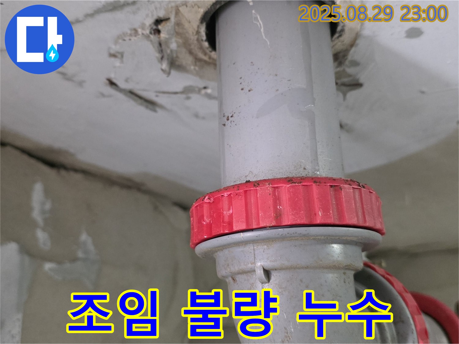양주 백석 서광아파트 누수 - 하수 배관의 조임 불량으로 인한 누수