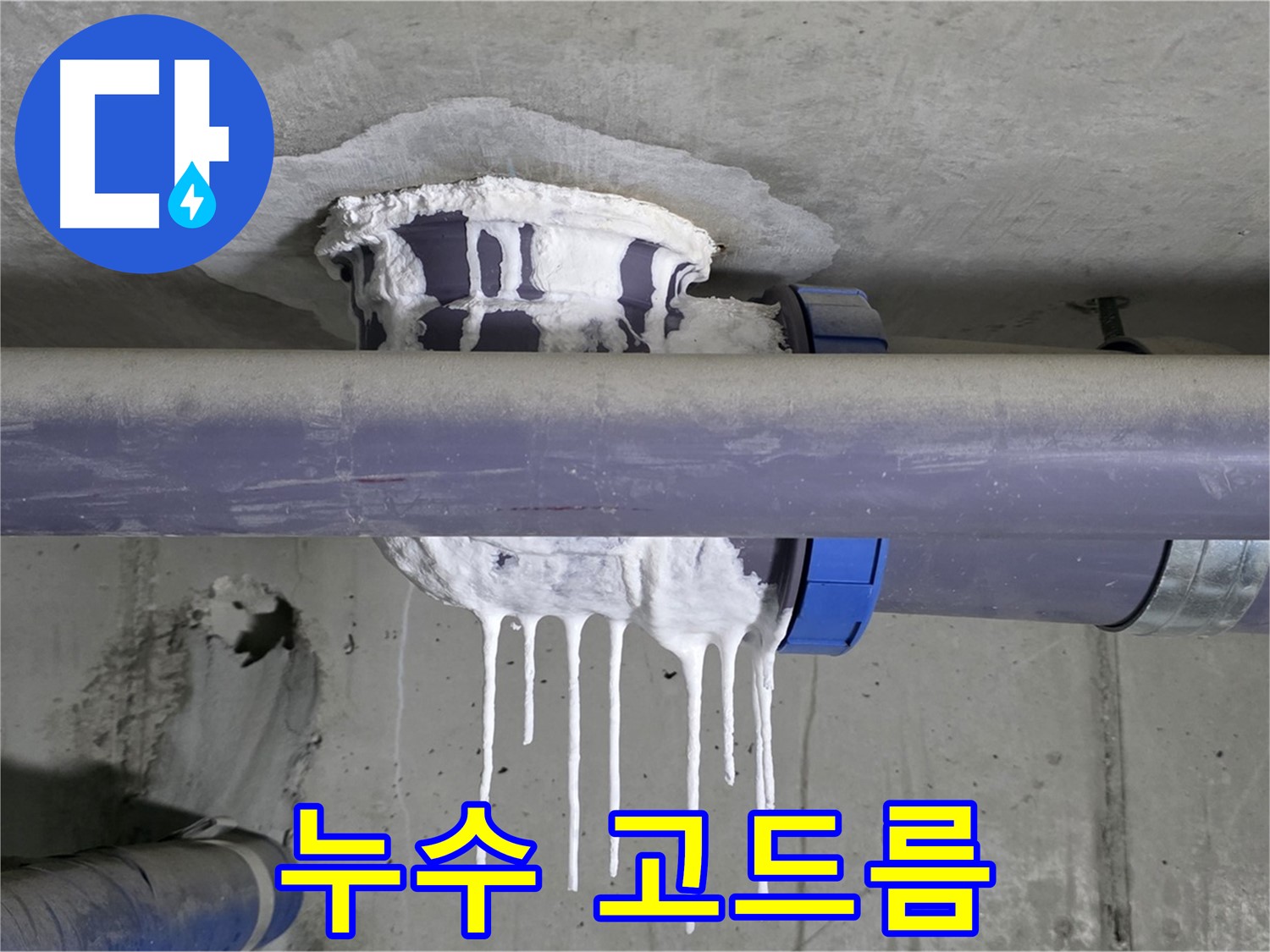 누수 고드름 - 배관에서 새는 물이 얼어 고드름처럼 매달린 모습이 인상적입니다.