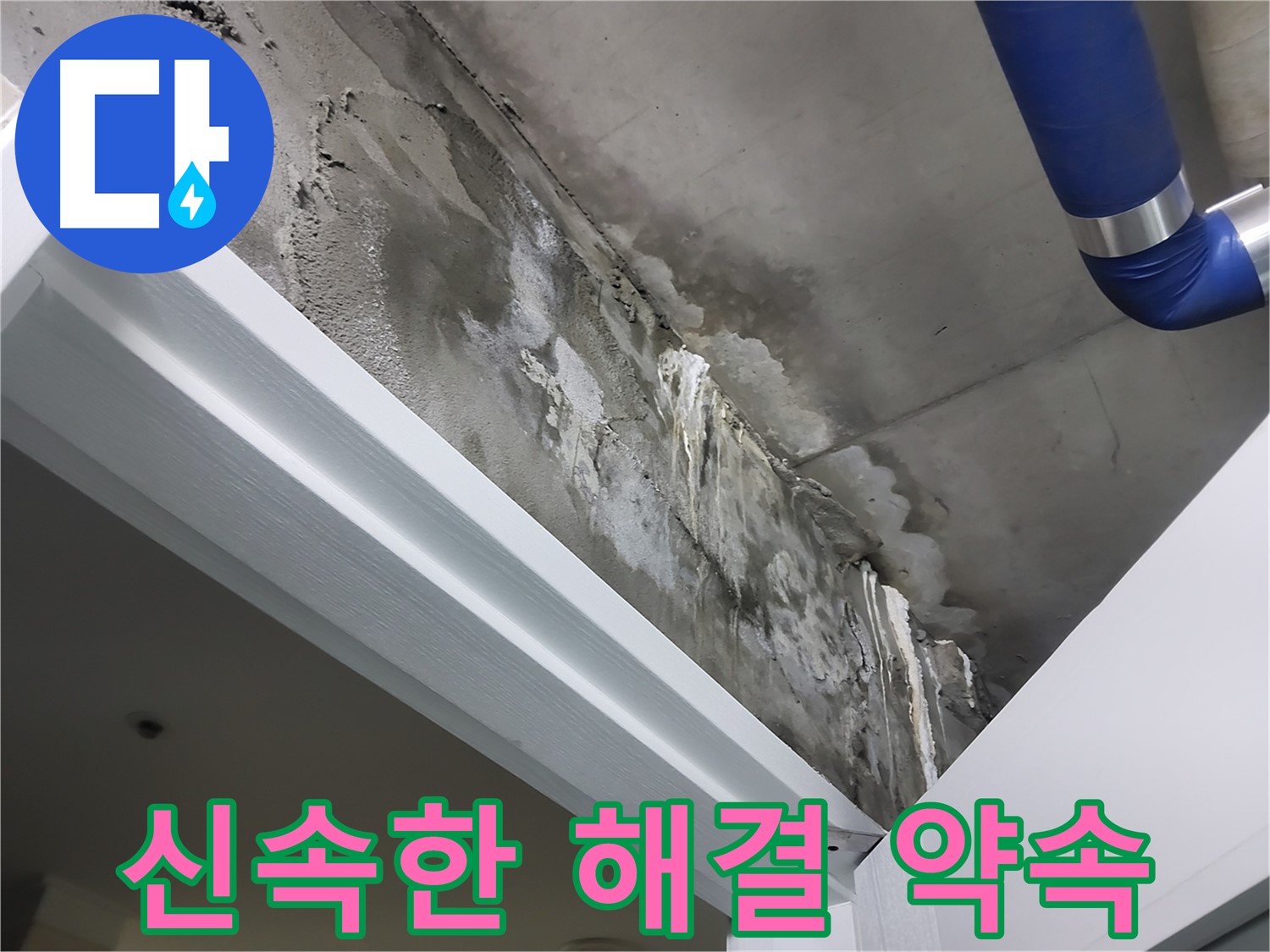 문 위 천장 - 신속한 해결 약속 - 누수 문제를 신속하게 해결하기 위해 장비를 준비하는 모습입니다.