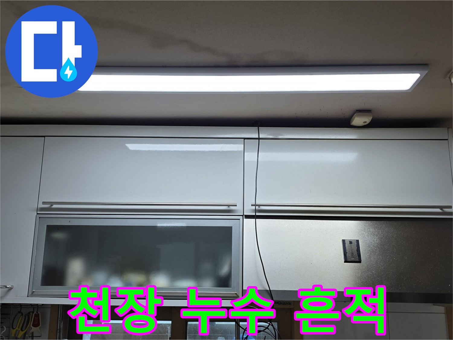 장안동 르.메이에르 장안타운 천장 누수 - 누수 흔적을 자세히 보여주는 사진입니다.