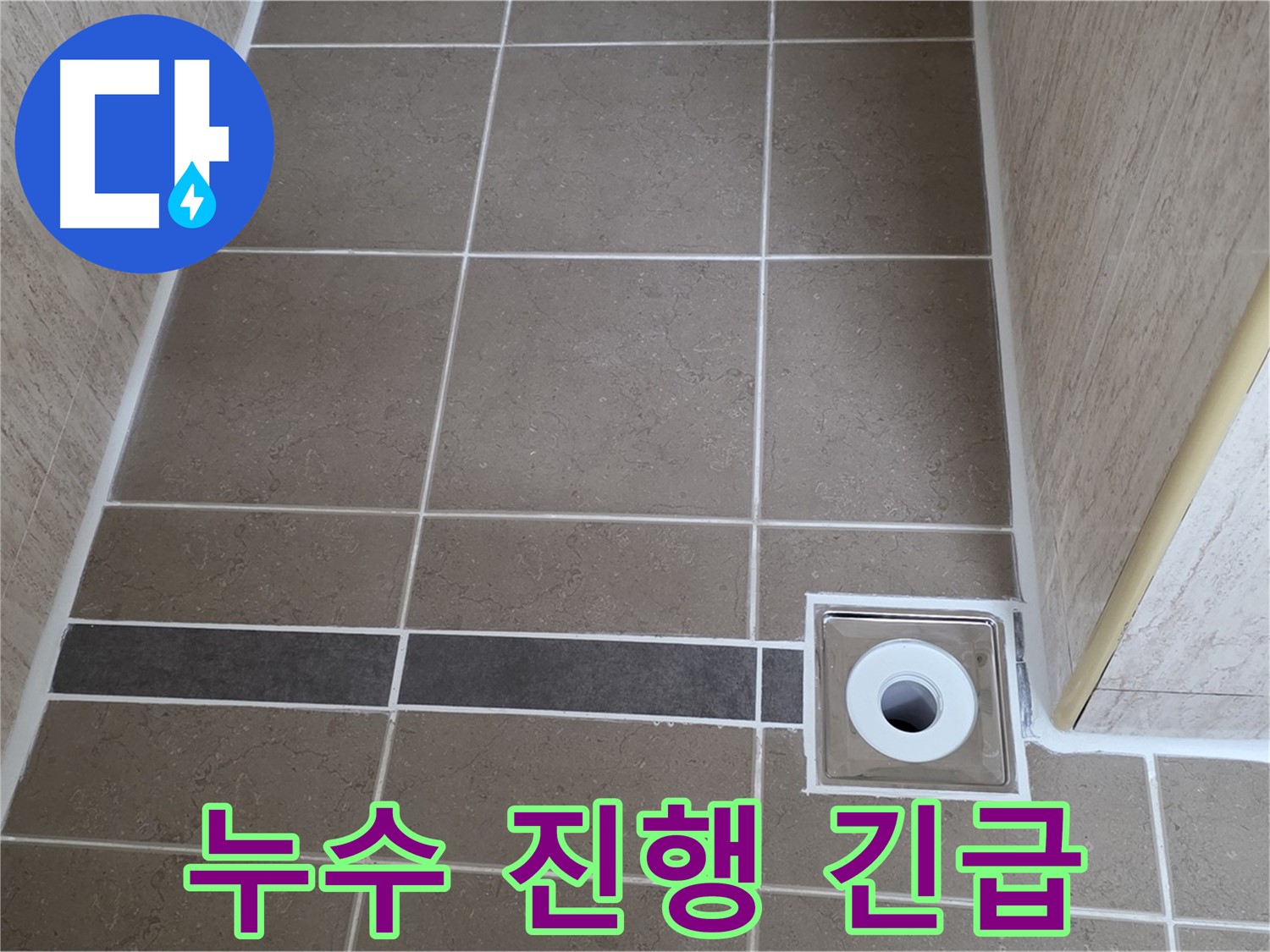 배수구 주변 - 누수 진행 중 - 긴급 점검 요망