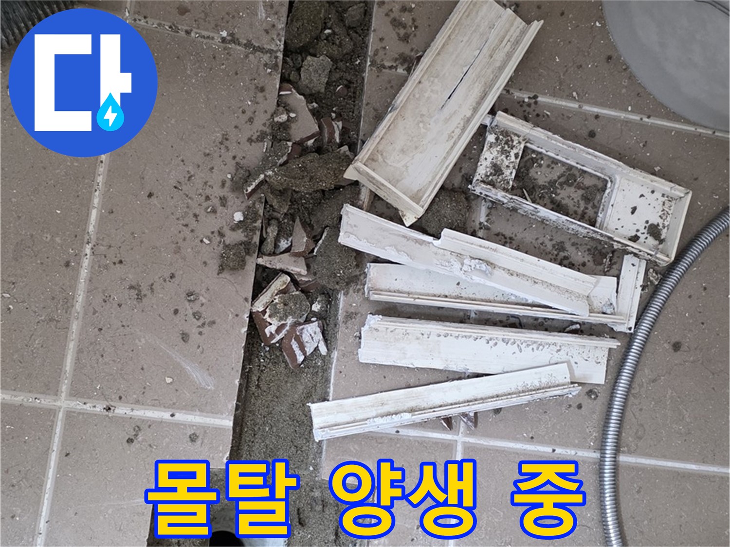 일동면 트랜치 철거 후 배수구 주변 몰탈 양생 건조 중