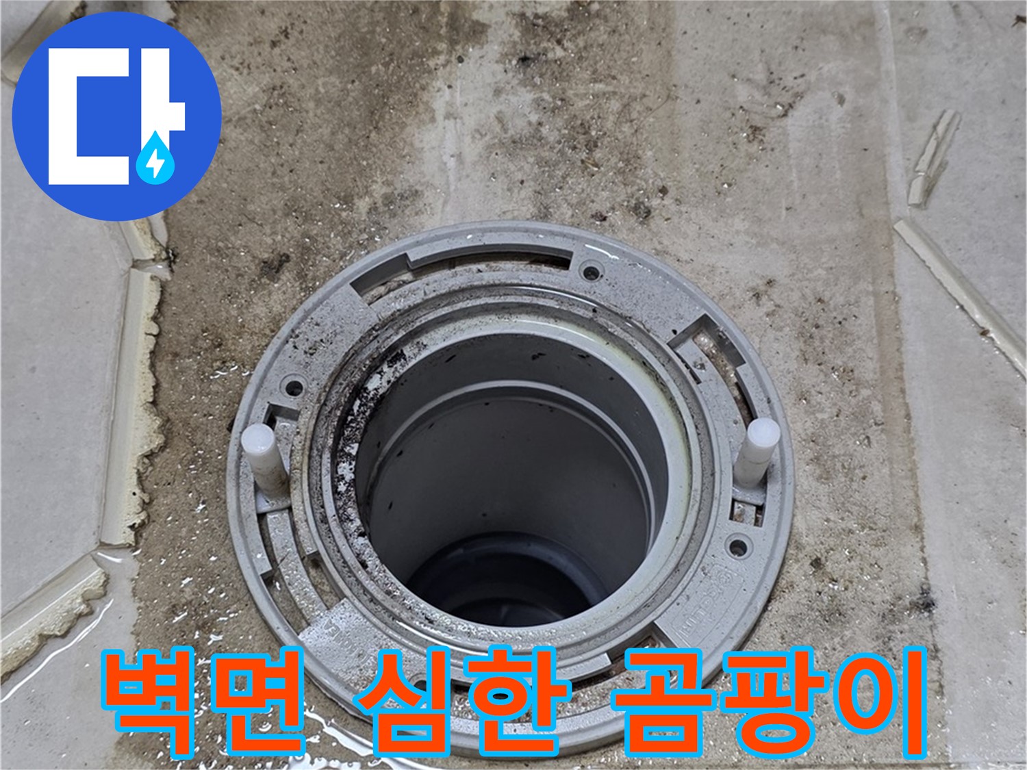 변기 오수관 연결 부위 누수 - 벽면 곰팡이가 매우 심각합니다.