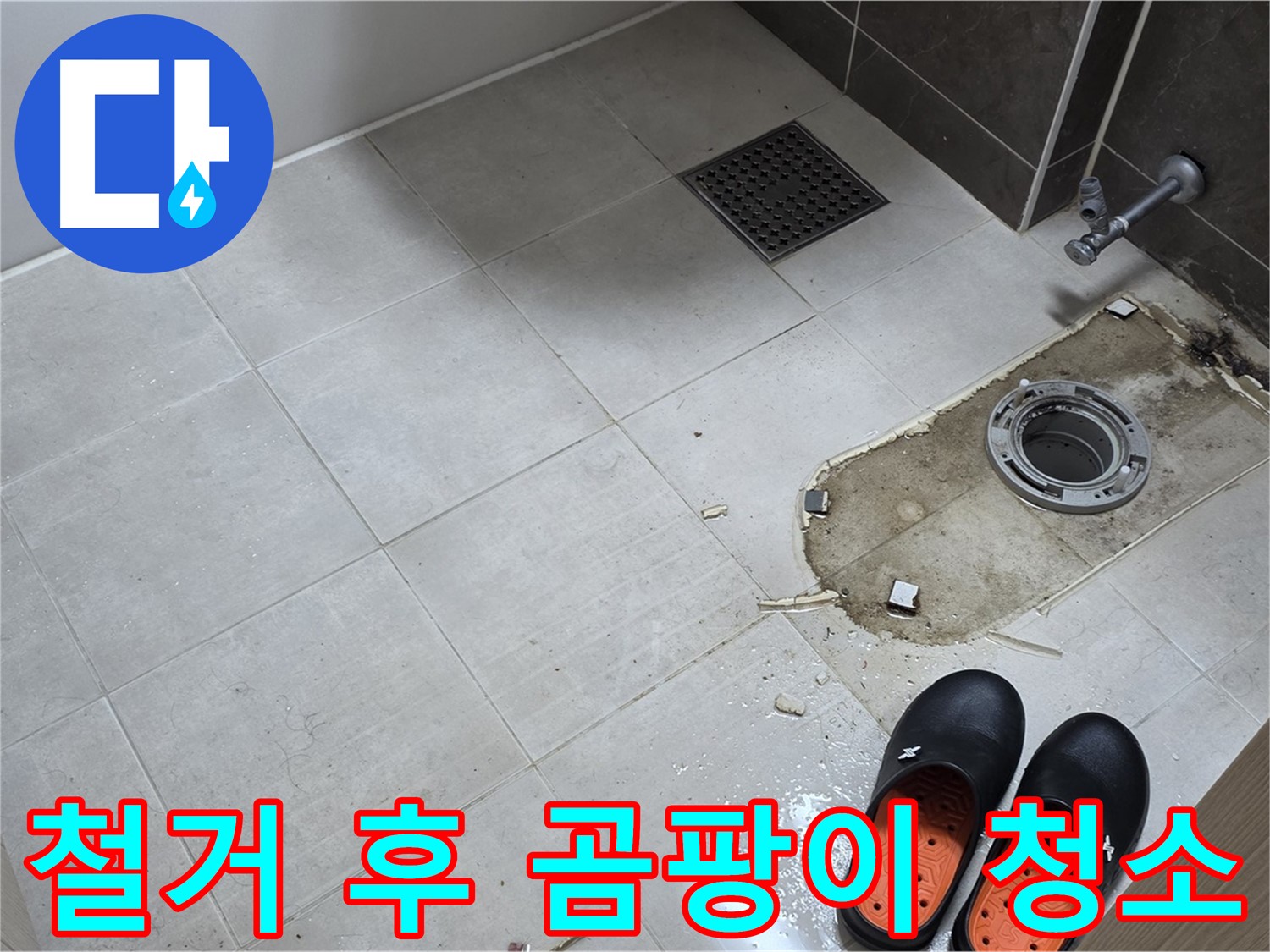 양주 옥정동 율정마을 아파트 변기 누수 - 철거 후 바닥의 곰팡이를 제거하고 청소 작업을 진행합니다.