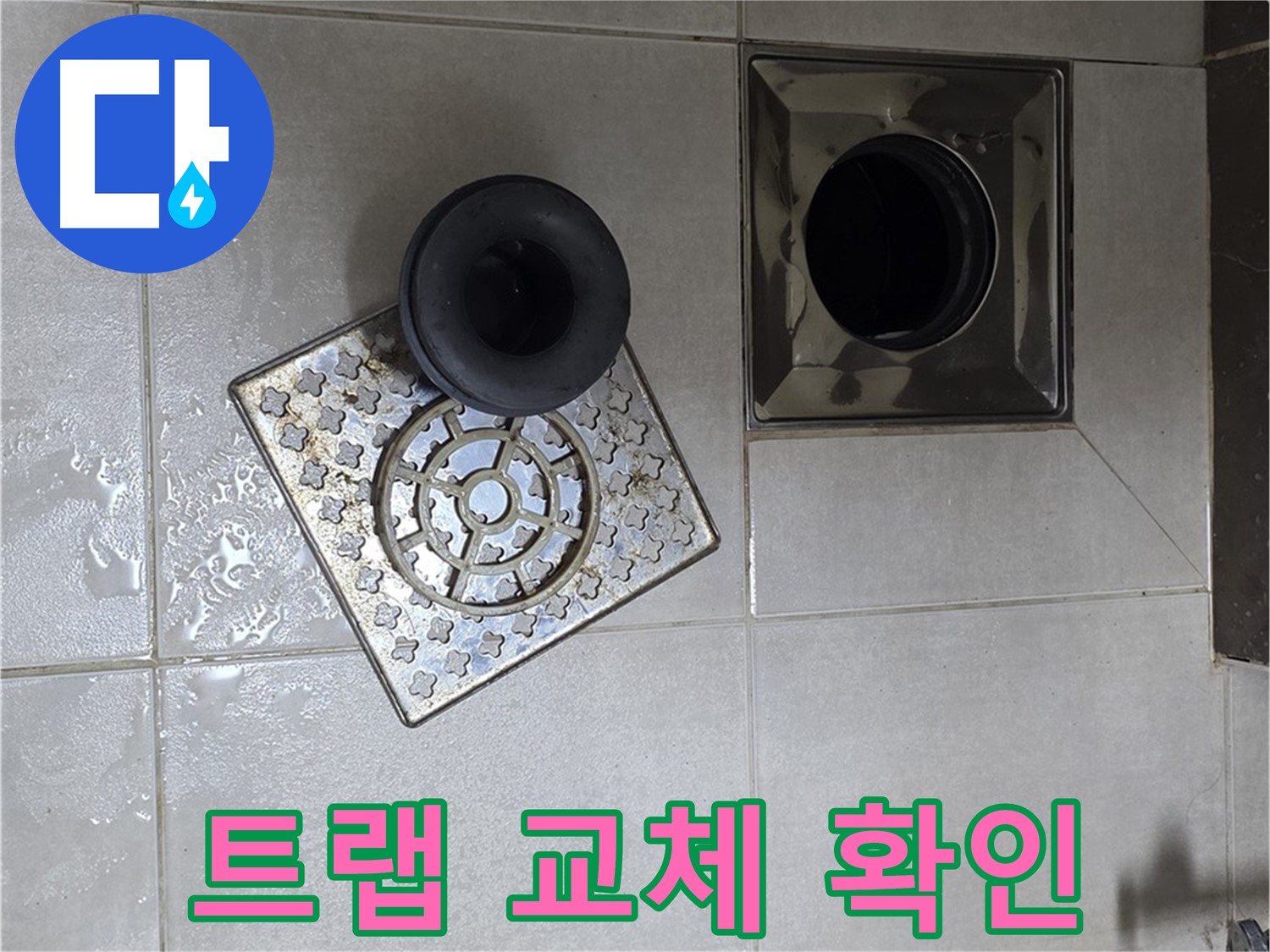 양주 옥정동 율정마을 아파트 - 욕실 배수구 누수 해결, 트랩 교체 후 물 내려감 확인