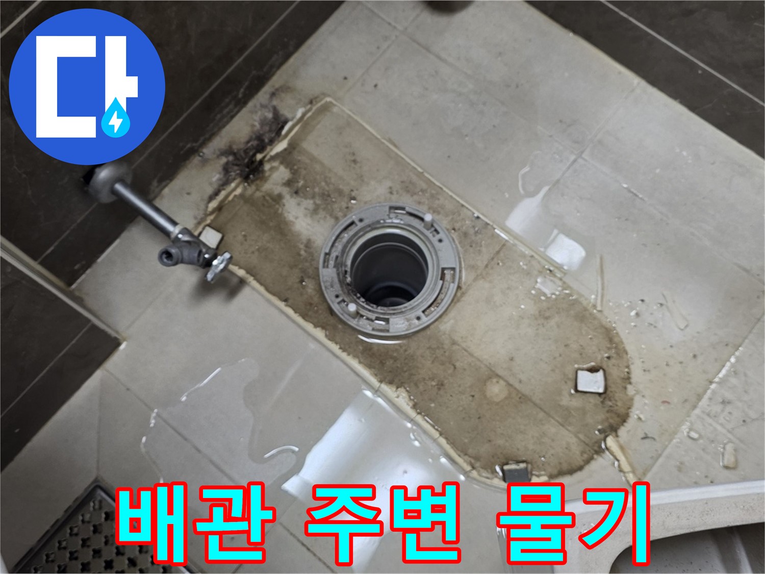 옥정 율정마을 아파트 변기 누수 - 철거 후 배관 연결부 주변 물기 확인