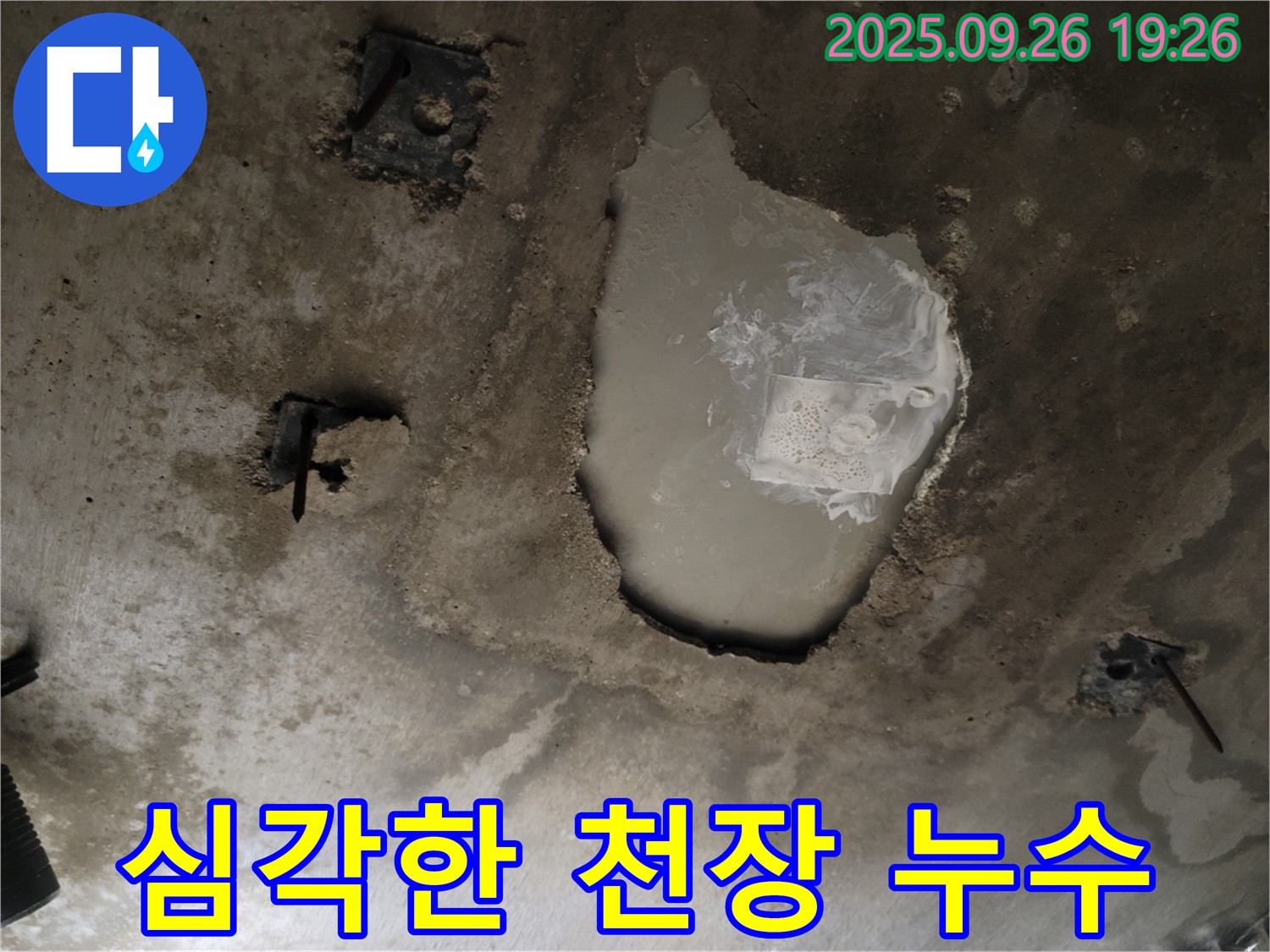 동두천 강변로 누수 현장 - 천장 손상된 모습 - 긴급 누수 상황과 피해 정도