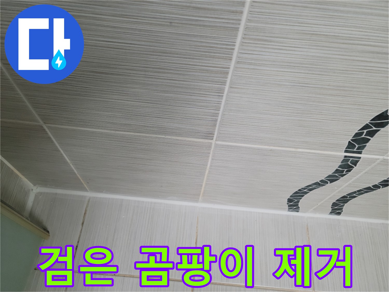 동두천 누수 - 천장 타일 사이의 검은 곰팡이를 완벽하게 제거하고 방수 작업을 진행합니다.