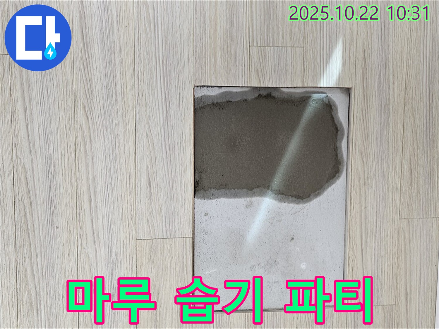 마루 속 - 습기 폭탄 - 마루 속에 습기가 가득 차 곰팡이와 세균이 번식하기 좋은 환경을 보여줍니다.