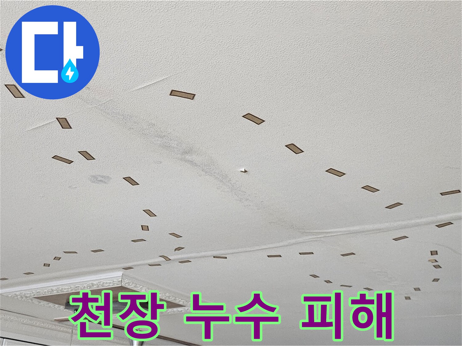 천장 누수 피해 - 도봉구 현대시티 아파트 천장에서 발생한 누수로 인한 피해 상황을 보여주는 사진입니다. 천장이 젖어 있고 얼룩이 져 있습니다.