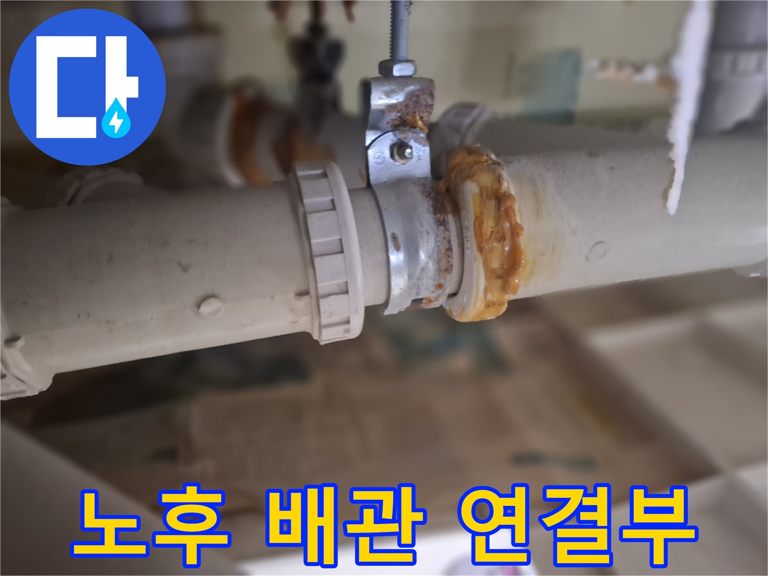 판교 삼평동 봇들마을2단지 아파트 누수 - 노후된 배관 연결 부위에서 심각한 누수가 발생한 모습입니다.