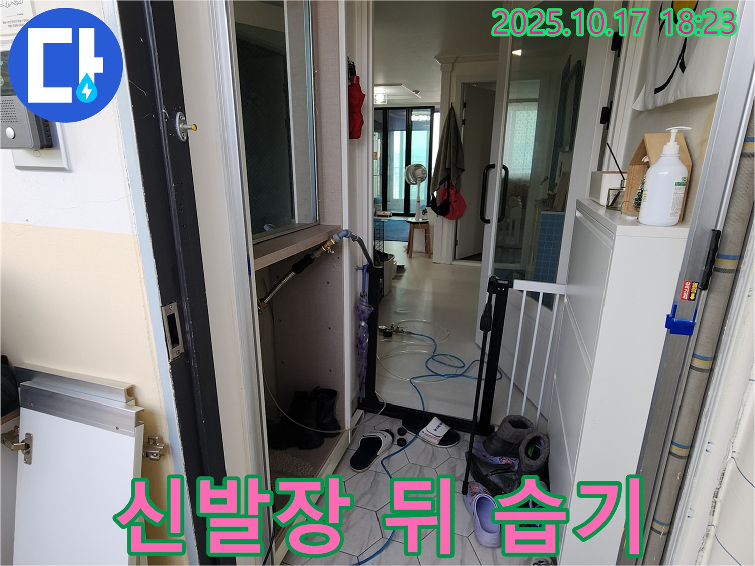 양주 상수리 누수 - 현관 신발장 뒤쪽 벽면 습기 및 곰팡이 발생 원인 분석