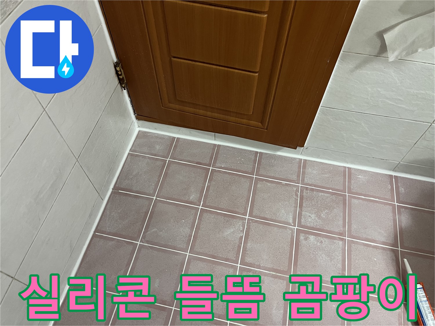 독산동 형제맨션빌 욕실 - 문 하단 타일 틈새 실리콘의 심각한 들뜸과 곰팡이 상태