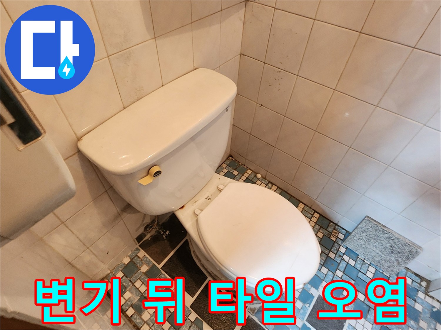 습기가 스며든 화장실 변기 주변의 곰팡이와 타일 변색