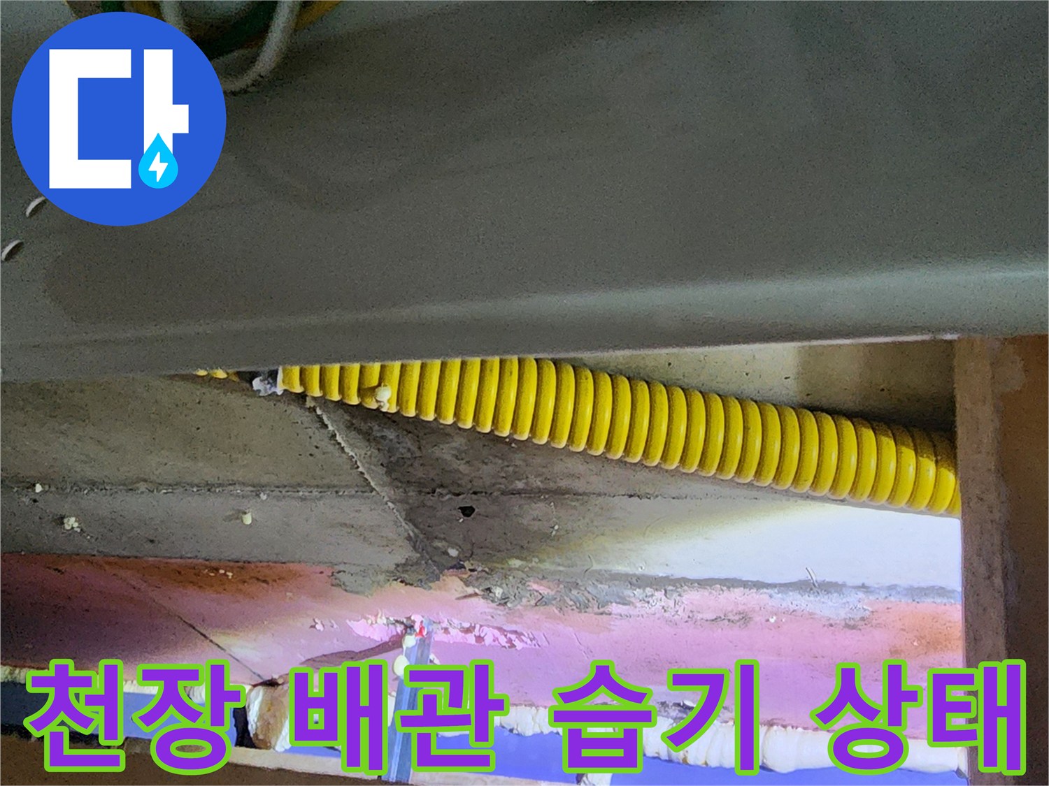 의정분 송산동 아파트-천장 배관 주변의 습기와 노후된 마감 상태