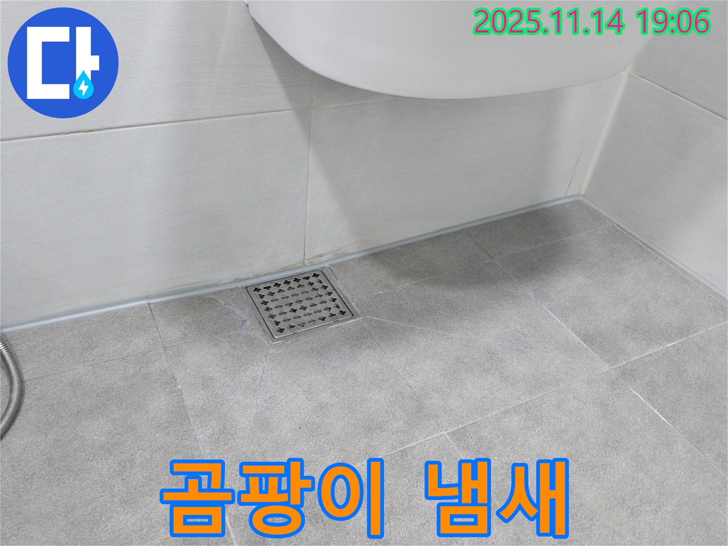 욕실 배수구 주변 타일 틈새 곰팡이 냄새 - 숨겨진 누수가 있을 수 있습니다.