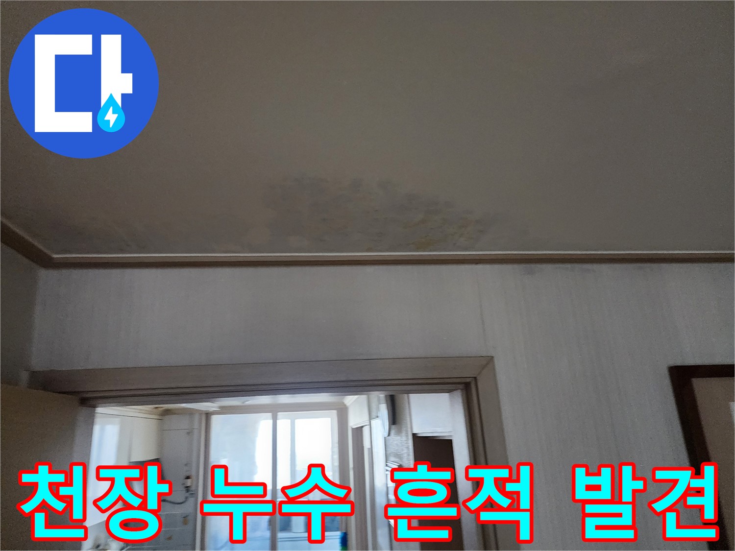 광명 철산동 두산위브 아파트 천장 누수 흔적 - 누수 전문가가 누수 흔적을 발견하고 있습니다.