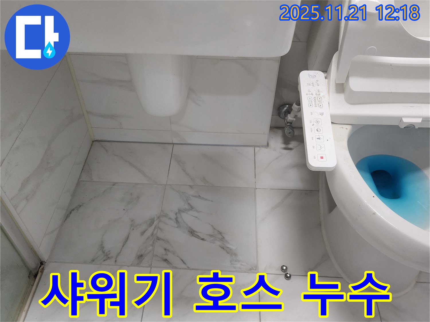 샤워기 호스 연결부 확인 - 호스 연결부의 고무 패킹 손상 여부를 확인하여 누수 원인을 진단했습니다.