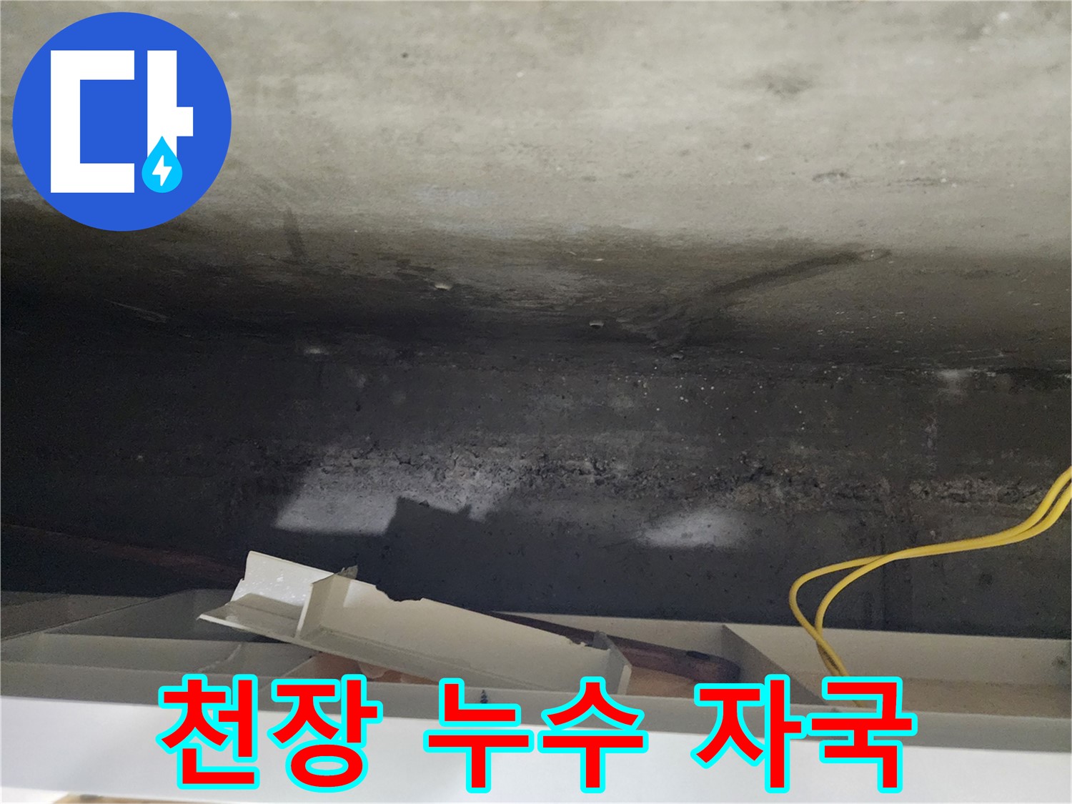 천장 누수 자국 - 곰팡이 발생 가능성이 있습니다.