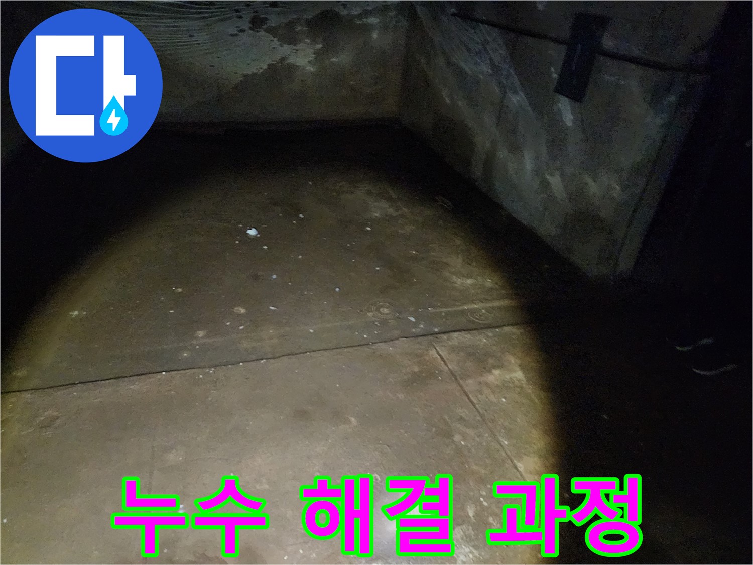 정확한 누수 탐지 후 물이 고여있는 모습 - 노원구 월계동 삼호아파트 누수 문제를 해결하기 위한 첫 단계입니다.