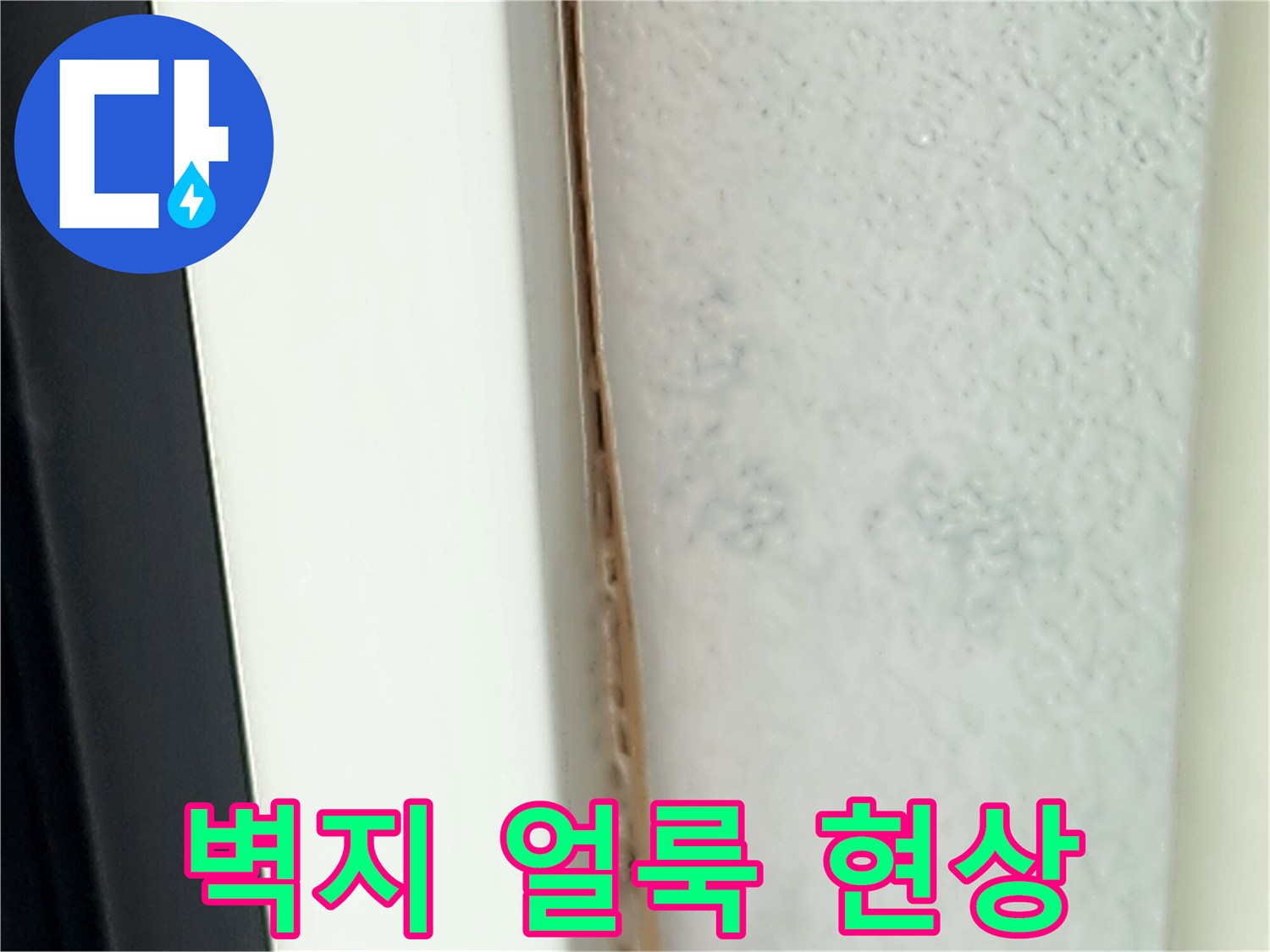 포천 영중면 현장의 벽지 변색과 습기 상태를 보여주는 사진입니다
