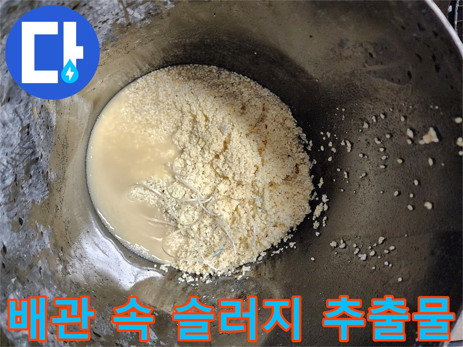 석션 통에 쌓인-배수관 내부의 기름 찌꺼기와 오수