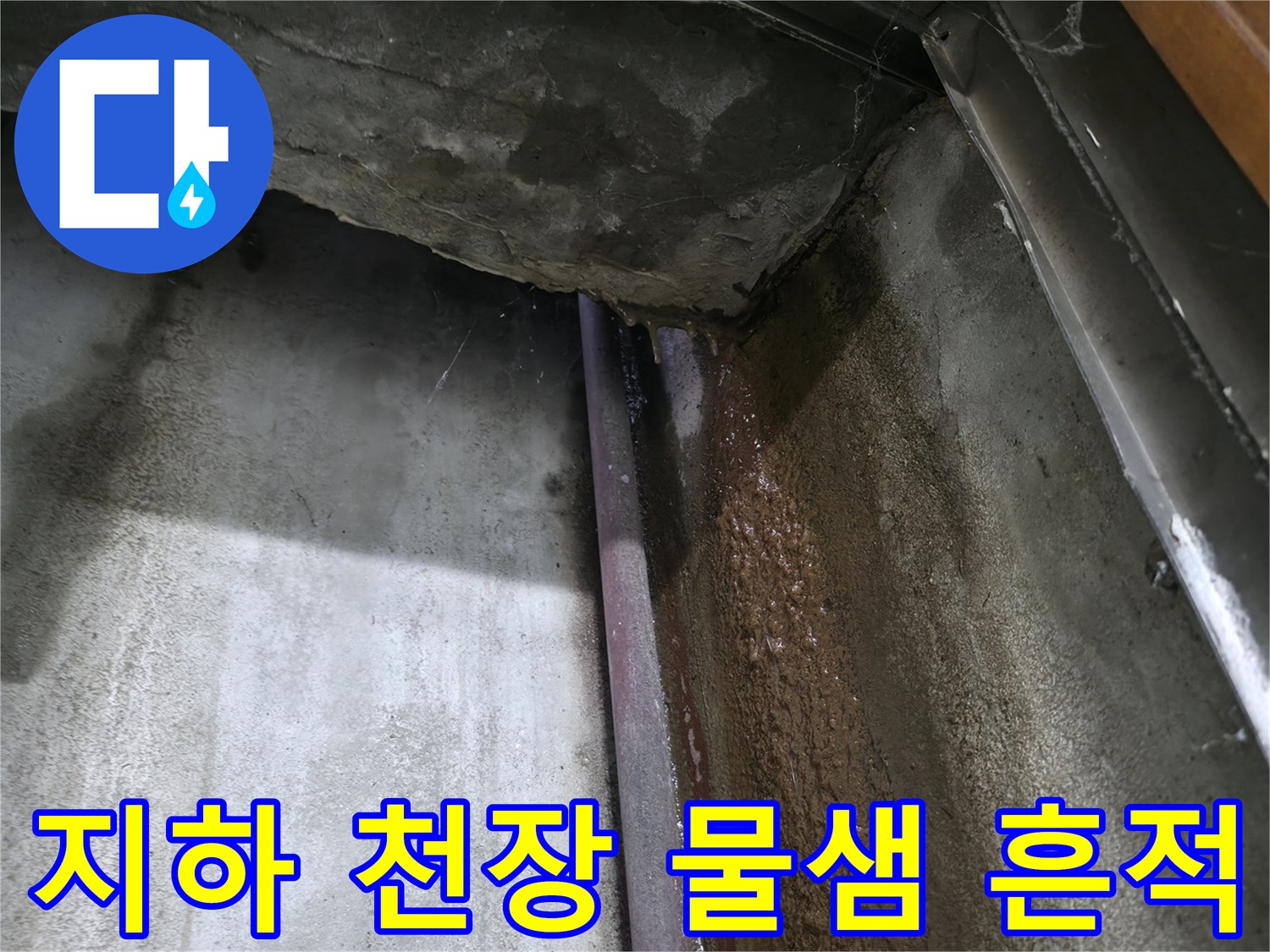 용인 수지구 지하층-천장 콘크리트 벽면의 습기와 물 흐른 자국