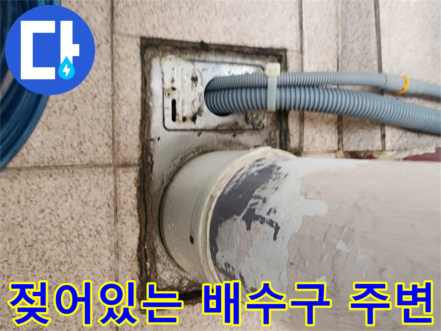 배수구 유가 및 하부 배관의 습기 침투 상태를 보여주는 사진