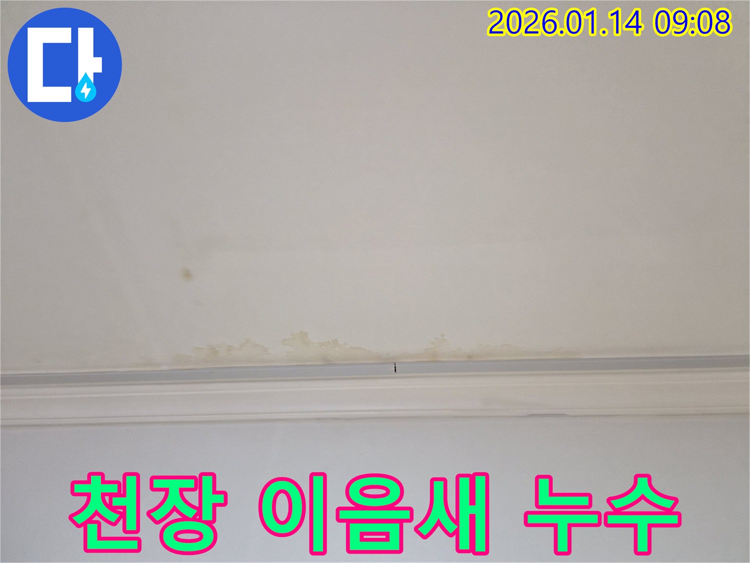 천장 이음새 누수 - 구조적 문제나 배관 결함으로 인한 누수 가능성