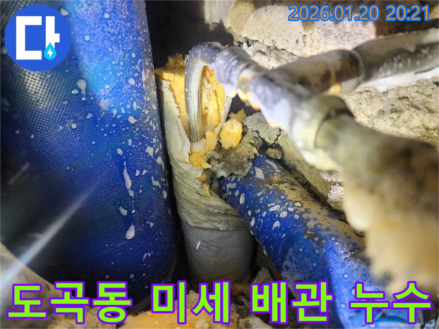 강남구 도곡동 빌라에서 발생한 미세 배관 누수 현장-정확한 탐지 장비로 숨겨진 누수 지점을 찾아내어 해결합니다.