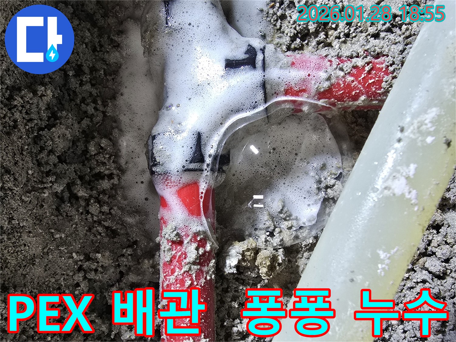 강북구 숭인동 주택 누수 - PEX 배관 연결 부위에서 물이 솟아나는 긴급 상황 - 누수 전문가의 빠른 해결이 필요합니다.