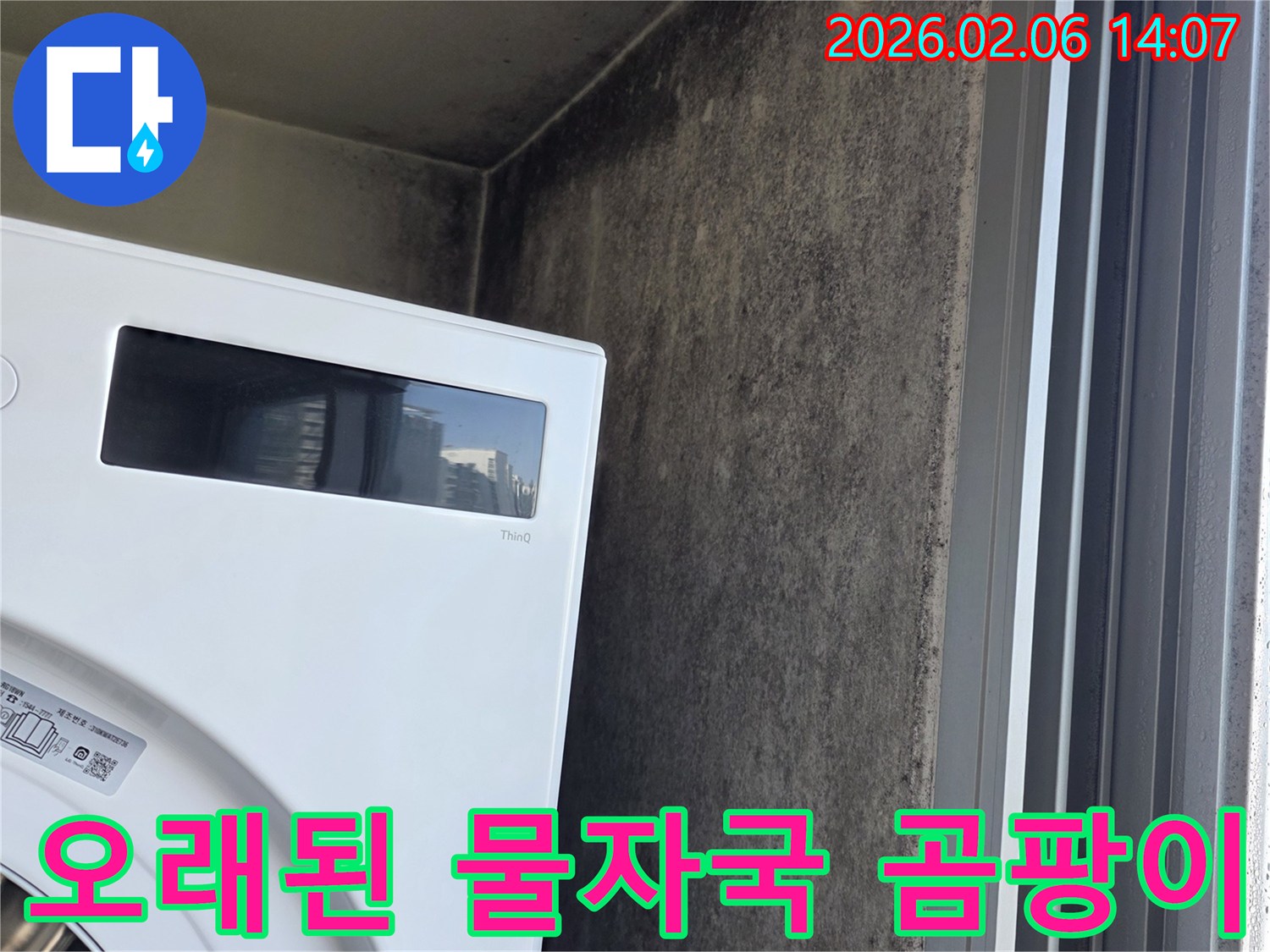 상암동 세탁실 천장 누수- 오래된 물자국과 곰팡이 현장