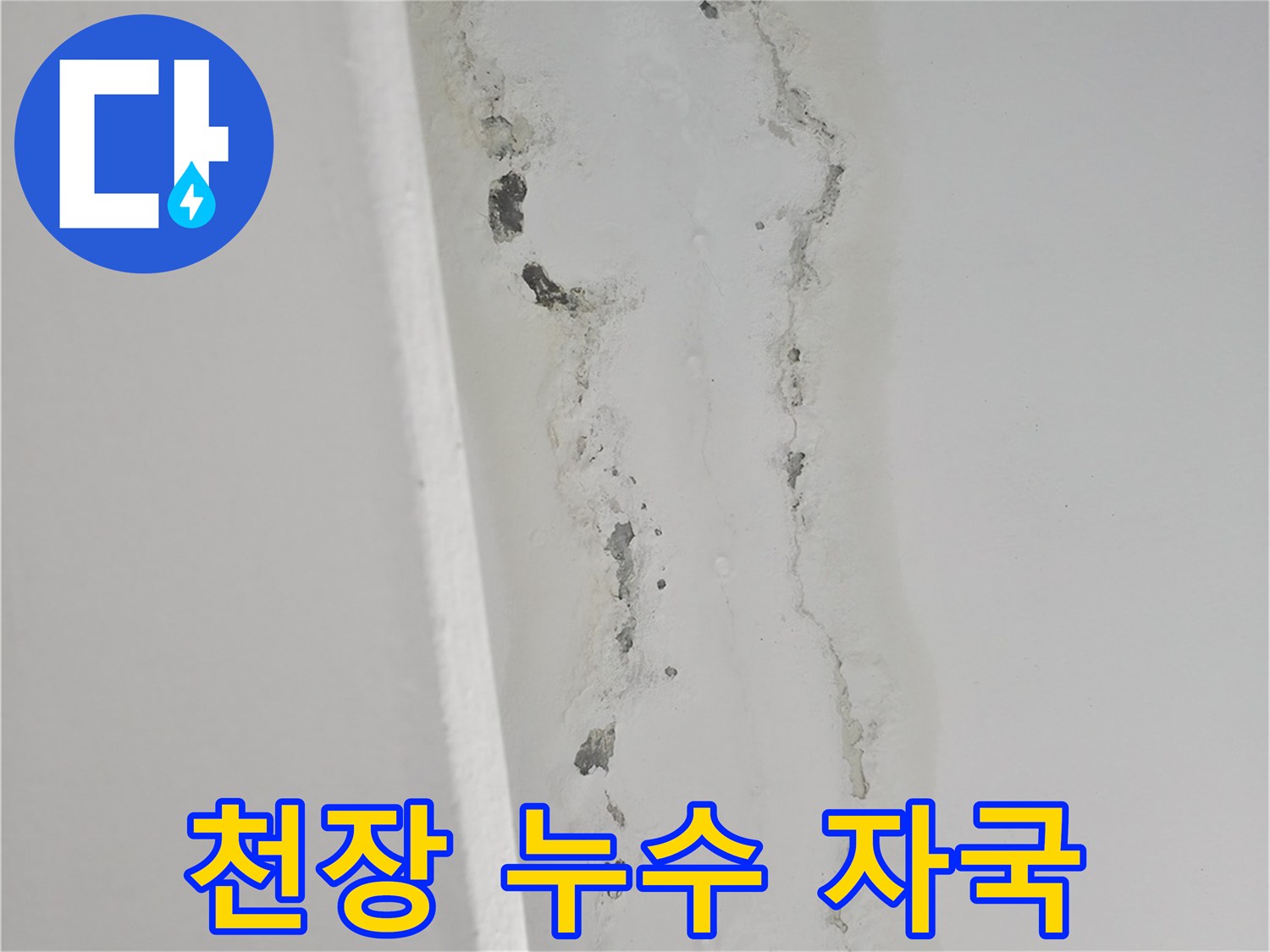 주방 천장 마감재에 나타난 물샘 흔적과 습기