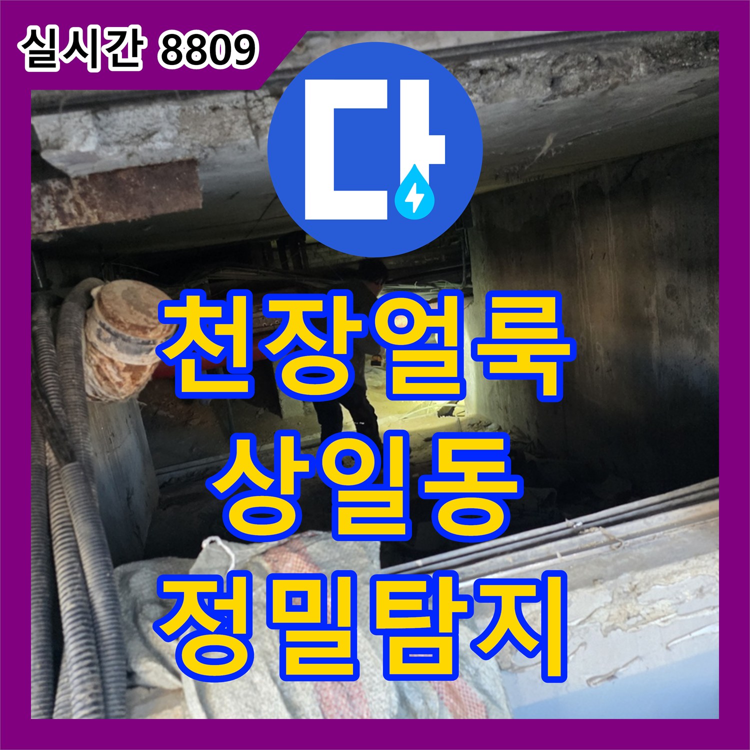 누수전문업체, 천장 콘크리트에 물이 새어 얼룩진 누수 문제의 정밀 탐지 및 신속한 조치, 강동구 상일동