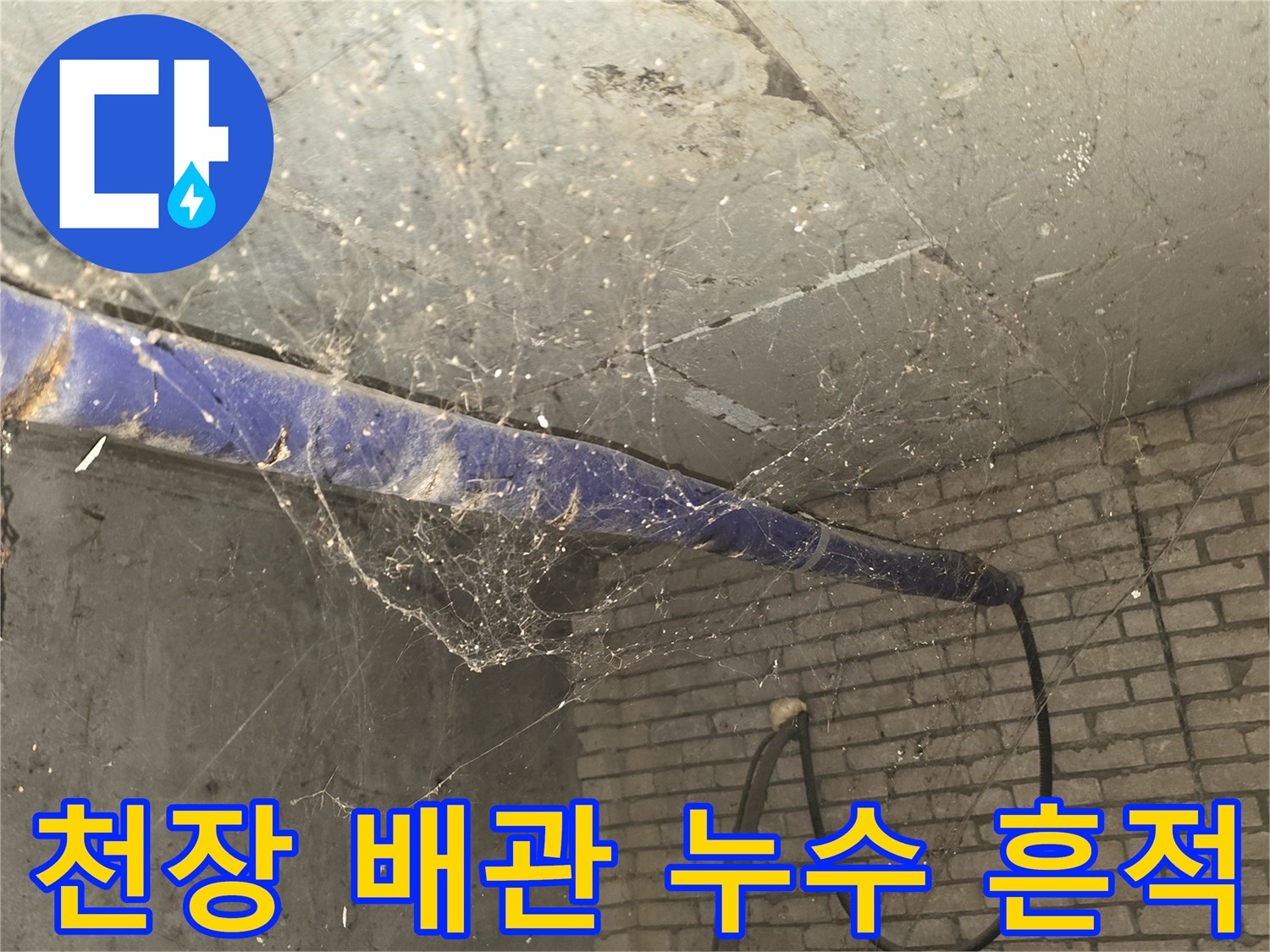 지하 천장 구조물-배관 주변의 오염된 벽면과 배관 상태