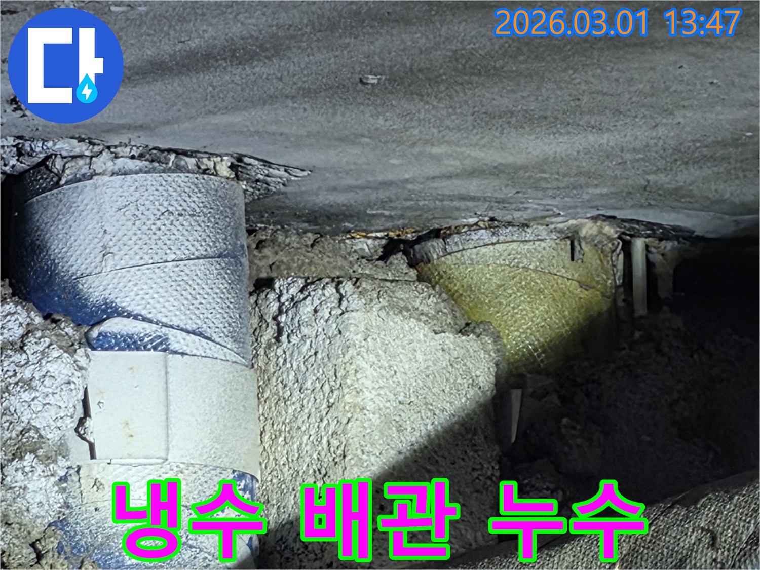 아파트-냉수-배관-누수로-인한-천장-손상-정확한-누수-지점-파악