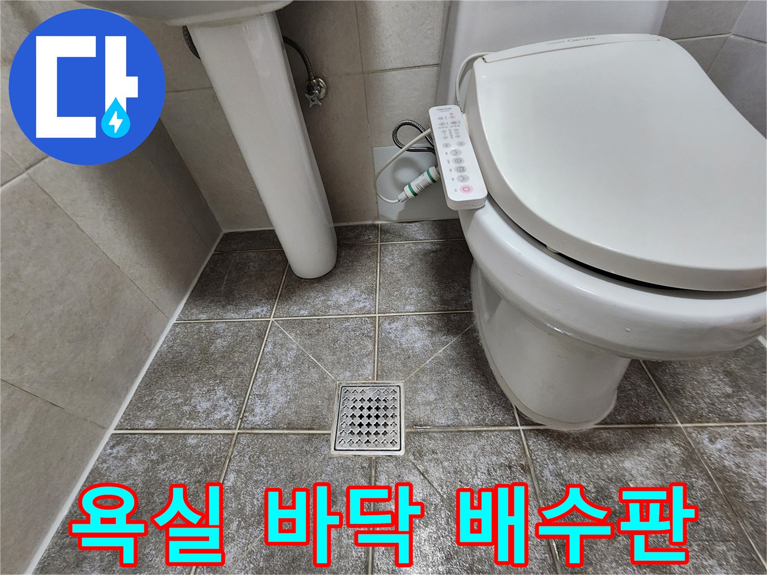 변기와 세면대 사이-바닥 배수구 주변 점검 상황