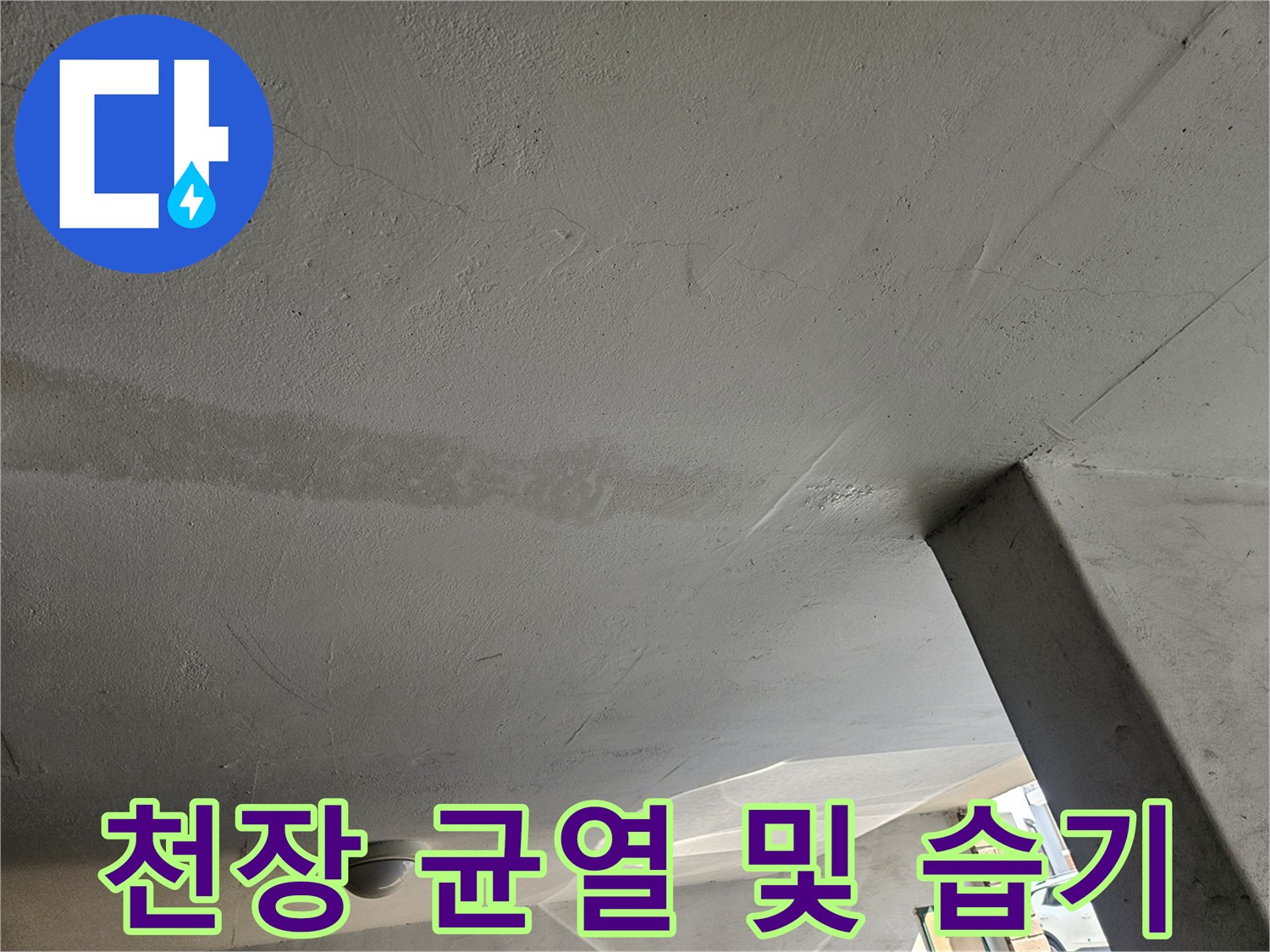 균열 사이로 스며든 누수 흔적과 젖은 천장