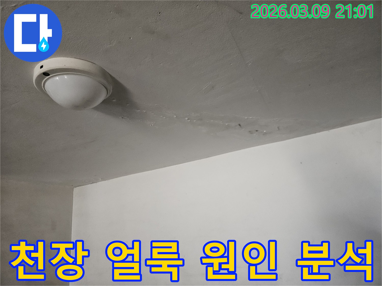 천장-조명-주변에-물에-젖어-생긴-누런-얼룩이-선명하게-보이는-곳으로-누수-원인-분석이-필요한-현장입니다